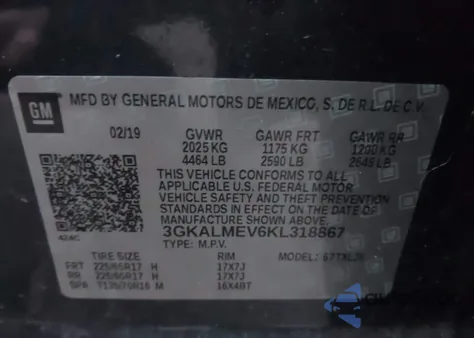 2019 GMC Terrain Sle из США, поврежденный, VIN 3GKALMEV6KL318867